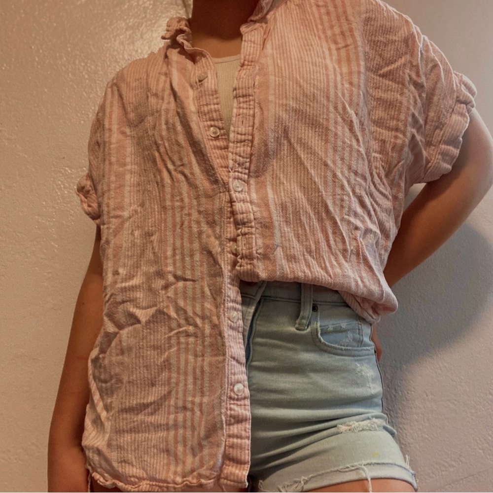 pink + white button up